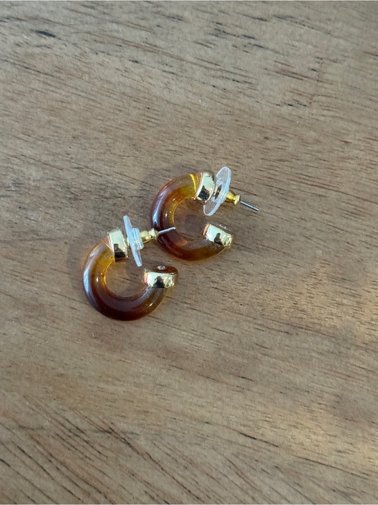 Anthropologie Jewelry - Anthropologie Amber-Tone Hoop Stud Earrings
